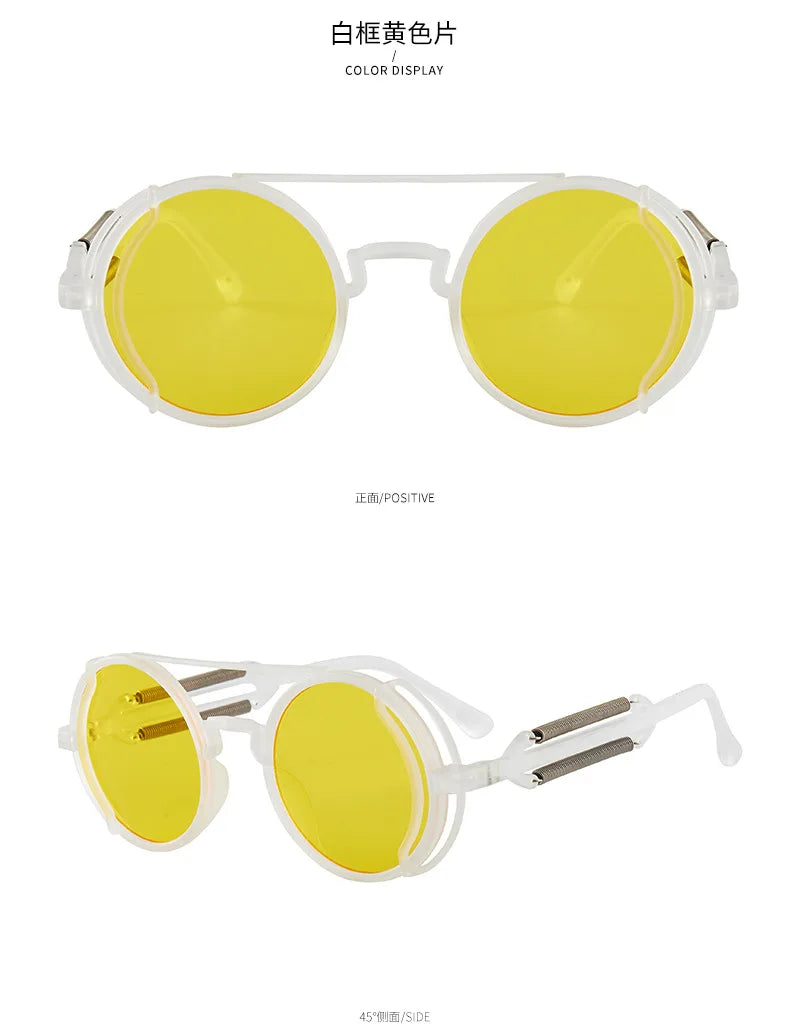Classic Gothic Steampunk Sunglasses Luxury Brand Designer High Quality Men and Women Retro Round Pc Frame Sunglasses Beauty World Shop