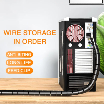 2M 16/10mm Flexible Spiral Cable Wire Protector Cable Organizer Computer Cord Protective Tube Clip Organizer Management Tools Beauty Fashion