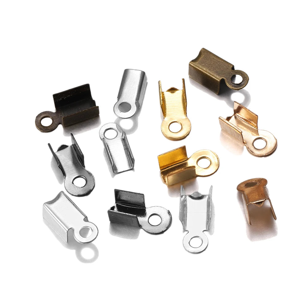 200pcs/lot Cove Clasps Cord End Caps String Ribbon Leather Clip Tip Fold Crimp Bead Connectors For Jewelry Making DIY Supplies Beauty World Shop