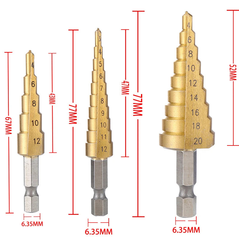 4-32 mm 4-20 mm HSS Titanium Coated Step Drill Bit High Speed Steel Metal Wood Hole Cutter Cone Drilling Tool Beauty World Shop