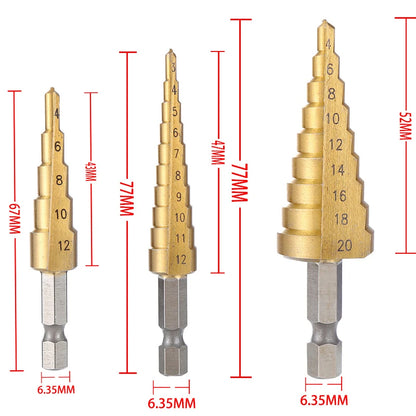 4-32 mm 4-20 mm HSS Titanium Coated Step Drill Bit High Speed Steel Metal Wood Hole Cutter Cone Drilling Tool Beauty World Shop