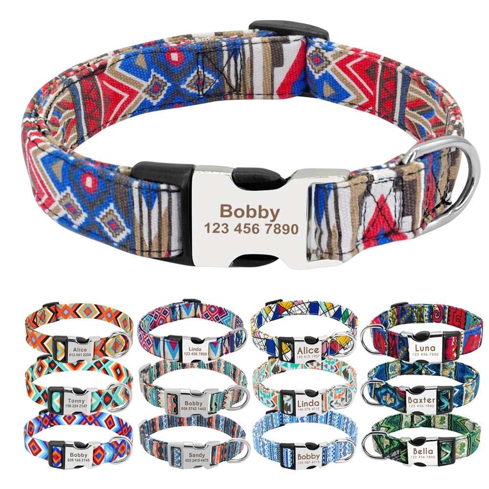 Adjustable Nylon Dog Collar Personalized Dogs Cat ID Collars With Engraved Name Buckle Anti-lost for Small Medium Large Dogs Beauty World Shop