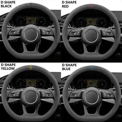 Car Steering Wheel Covers Cowhide Suede Steering Wheel Cover Wrap Universal 37-38cm Breathable Steering Covers Car Accessories Beauty World Shop