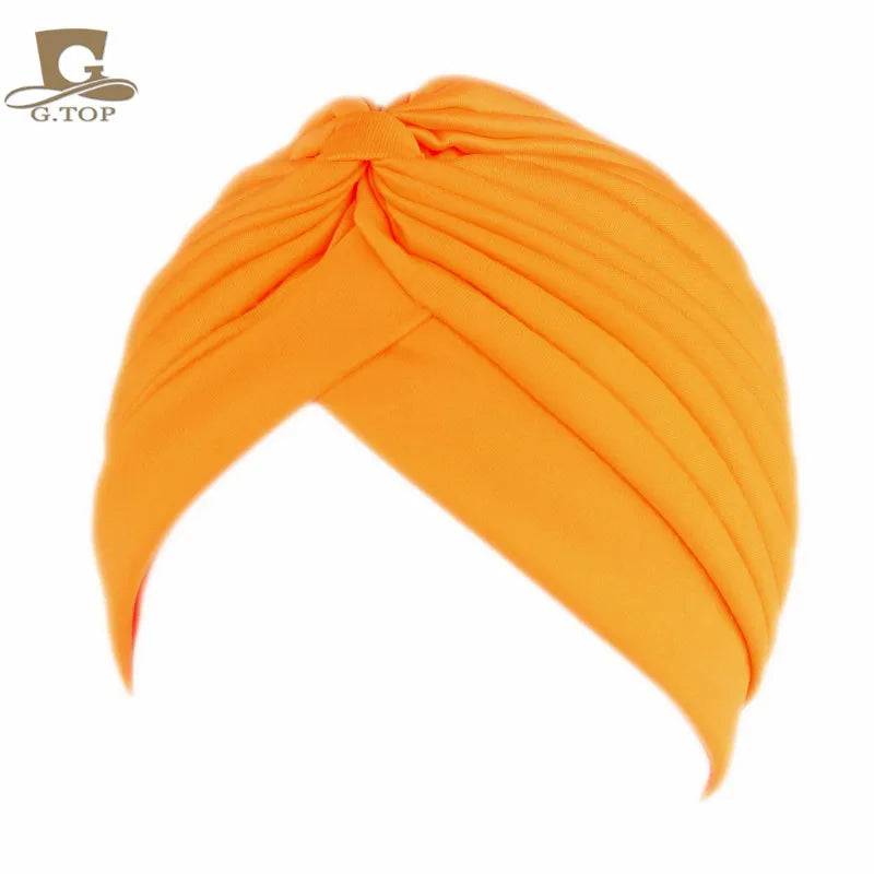 New Knotted Ruffle Turban Ladies Soft Headscarf Casual Streetwear Female Muslim Hijab Indian Hats Cancer Chemo Cap Turbante Beauty World Shop