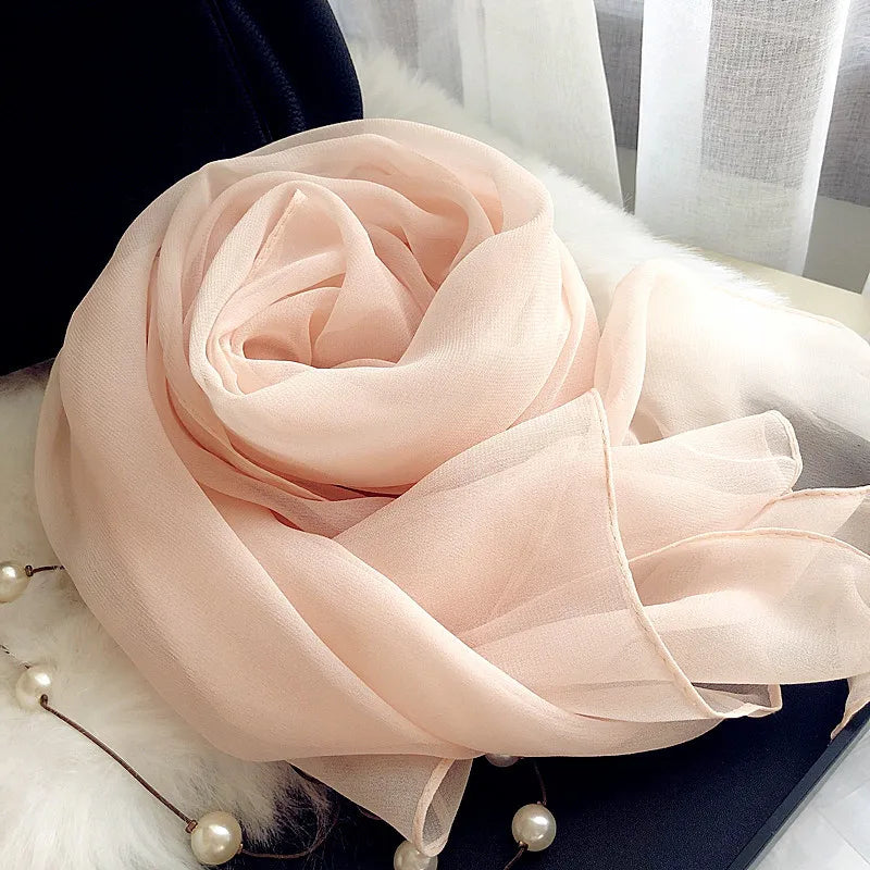 Fashion Four Seasons Women Plain Color Thin Soft Beach Thin Silky Georgette Scarf Shawls Long Wraps Beach Sunscreen Hijab Beauty World Shop