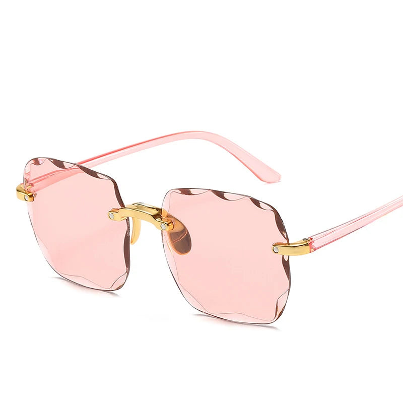 3PCS Square Rimless Sunglasses Women Luxury Brand Designer Summer Red Glasses Fashion Sun glasses For Men UV400 Shades Oculos Beauty World Shop
