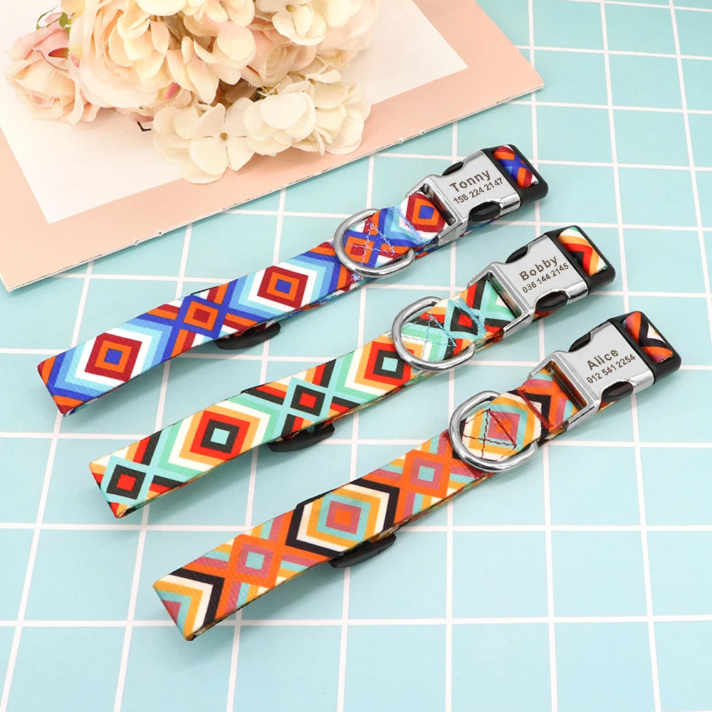 Adjustable Nylon Dog Collar Personalized Dogs Cat ID Collars With Engraved Name Buckle Anti-lost for Small Medium Large Dogs Beauty World Shop