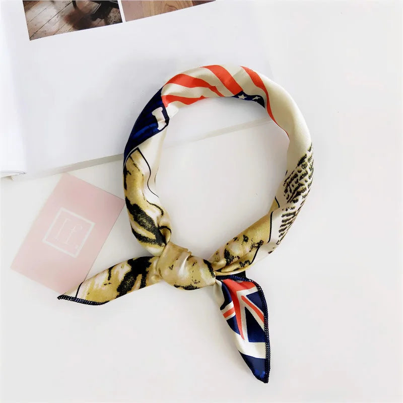 Square Scarf Hair Tie Band For Business Party Women Elegant Small Vintage Skinny Retro Head Neck Silk Satin Scarf Beauty World Shop