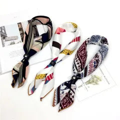 Square Scarf Hair Tie Band For Business Party Women Elegant Small Vintage Skinny Retro Head Neck Silk Satin Scarf Beauty World Shop
