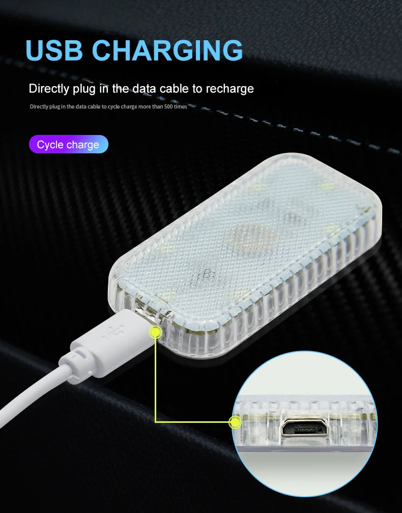 LED Touch Light Mini Wireless Car Interior Lighting Auto Roof Ceiling Reading Lamp for Door Foot Trunk Storage Box USB Charging Beauty World Shop