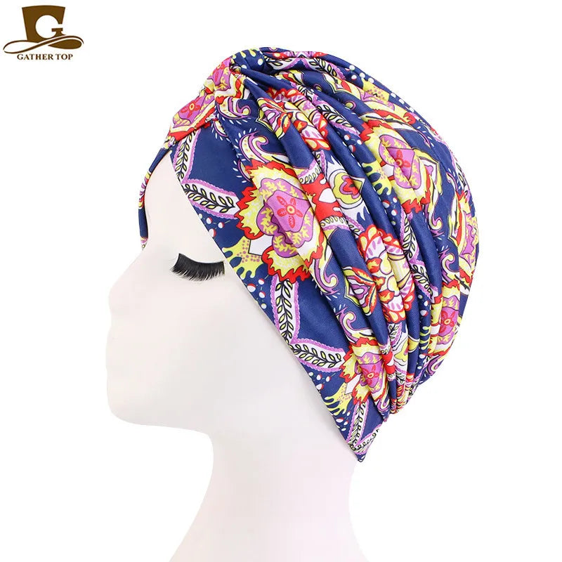 New Knotted Ruffle Turban Ladies Soft Headscarf Casual Streetwear Female Muslim Hijab Indian Hats Cancer Chemo Cap Turbante Beauty World Shop