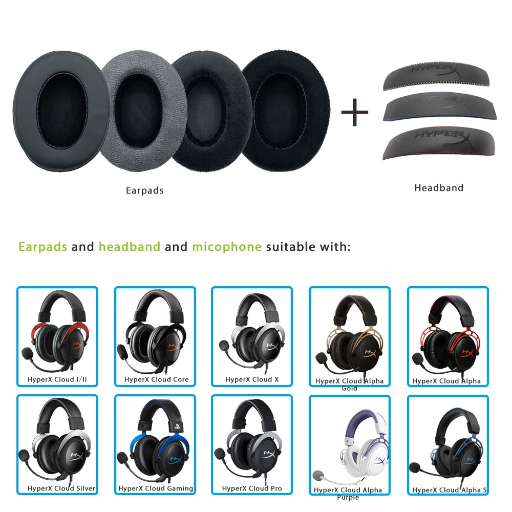 NullMini Replacement Earpads for HyperX Cloud 1/2, Alpha, Silver, Core, Revolver Headphones Headband Ear Cushion