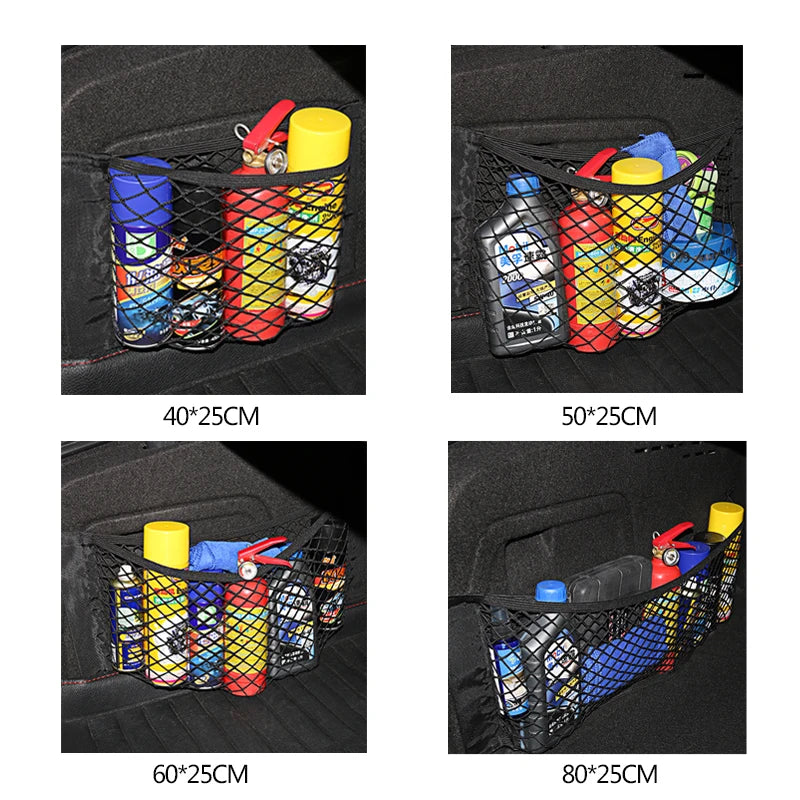 Car Trunk Mesh Organizer Car Tail Storage Net Seat Back Pocket Universal Trunk Bag Auto Magic Tape Network Interior Accessories Beauty World Shop