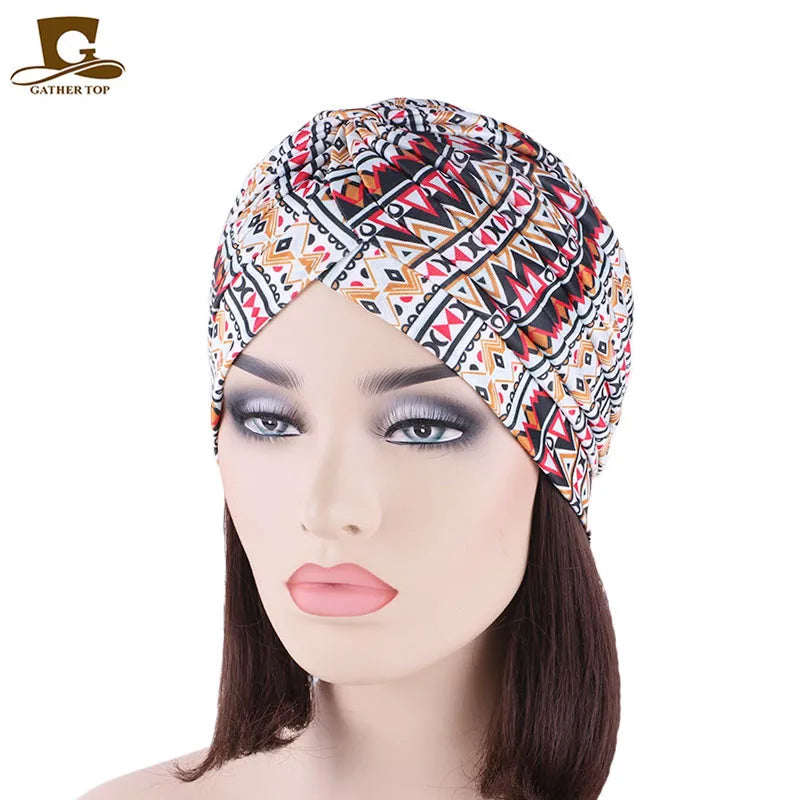 New Knotted Ruffle Turban Ladies Soft Headscarf Casual Streetwear Female Muslim Hijab Indian Hats Cancer Chemo Cap Turbante Beauty World Shop