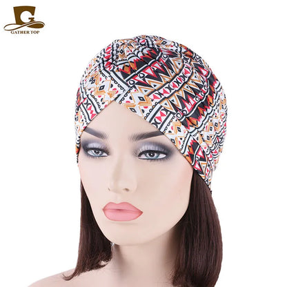 New Knotted Ruffle Turban Ladies Soft Headscarf Casual Streetwear Female Muslim Hijab Indian Hats Cancer Chemo Cap Turbante Beauty World Shop