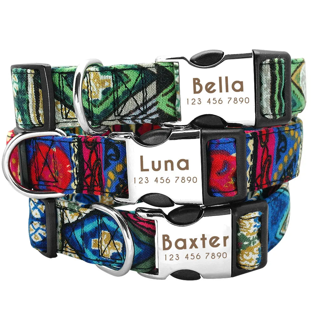 Adjustable Nylon Dog Collar Personalized Dogs Cat ID Collars With Engraved Name Buckle Anti-lost for Small Medium Large Dogs Beauty World Shop