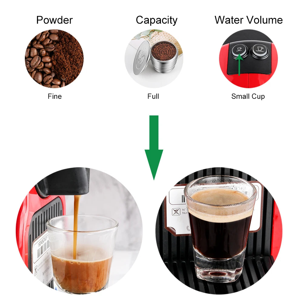 RECAFIMIL Reusable Coffee Capsule Stainless Steel Metal Refillable Coffee Pods for Nespresso Coffee Machine With Spoon & Brush Beauty World Shop