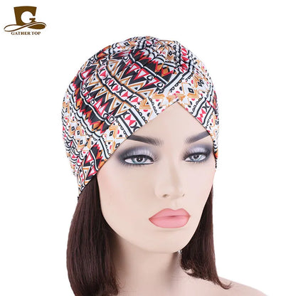 New Knotted Ruffle Turban Ladies Soft Headscarf Casual Streetwear Female Muslim Hijab Indian Hats Cancer Chemo Cap Turbante Beauty World Shop