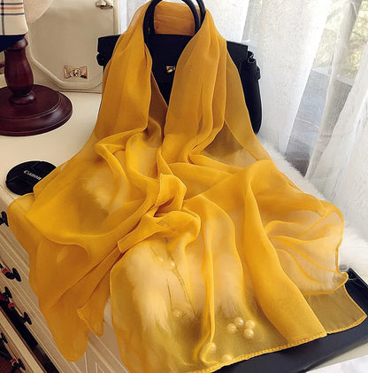 Fashion Four Seasons Women Plain Color Thin Soft Beach Thin Silky Georgette Scarf Shawls Long Wraps Beach Sunscreen Hijab Beauty World Shop