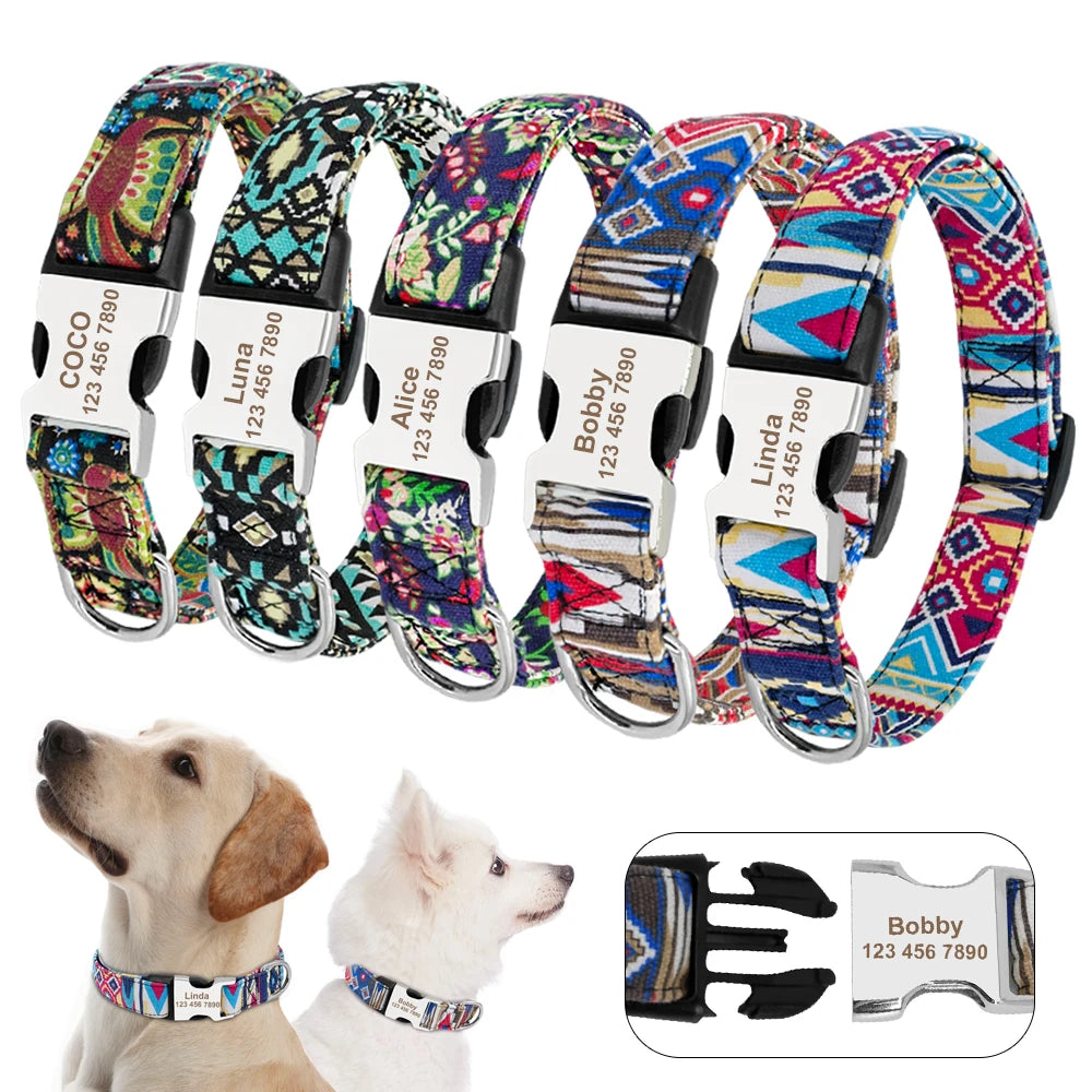 Adjustable Nylon Dog Collar Personalized Dogs Cat ID Collars With Engraved Name Buckle Anti-lost for Small Medium Large Dogs Beauty World Shop