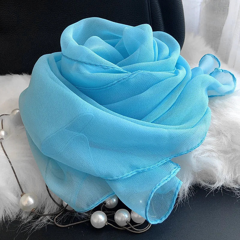 Fashion Four Seasons Women Plain Color Thin Soft Beach Thin Silky Georgette Scarf Shawls Long Wraps Beach Sunscreen Hijab Beauty World Shop