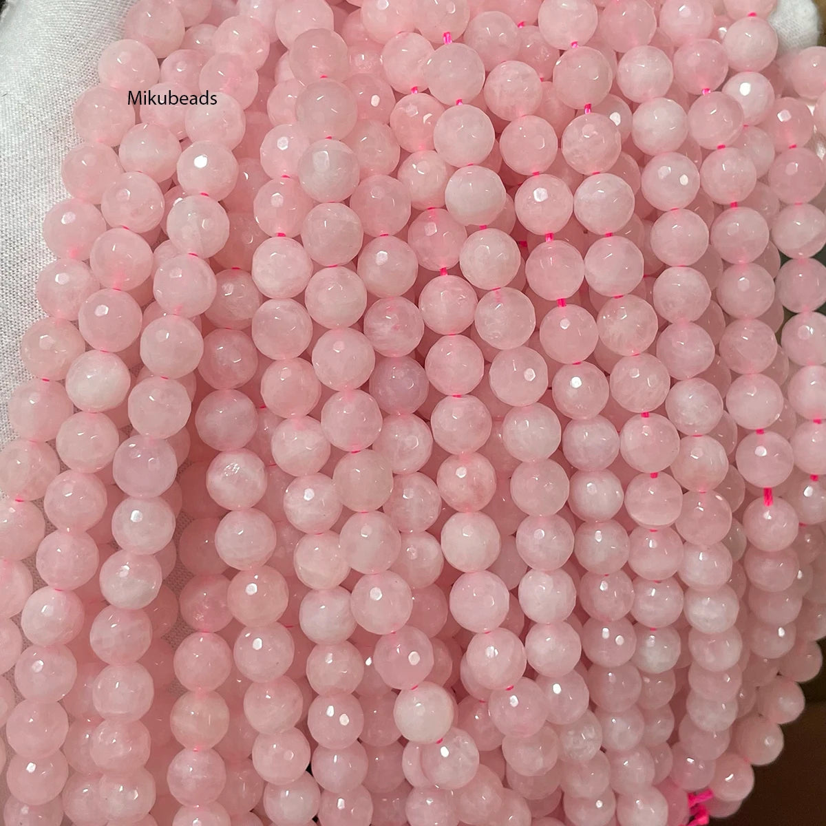 Wholesale Natural 8mm Rose Pink Quartz Crystal Faceted Round Stone Loose Beads For Jewelry Making DIY Necklace Strand 15'' Beauty World Shop