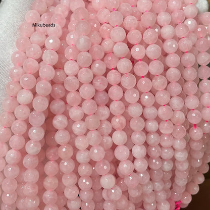 Wholesale Natural 8mm Rose Pink Quartz Crystal Faceted Round Stone Loose Beads For Jewelry Making DIY Necklace Strand 15'' Beauty World Shop