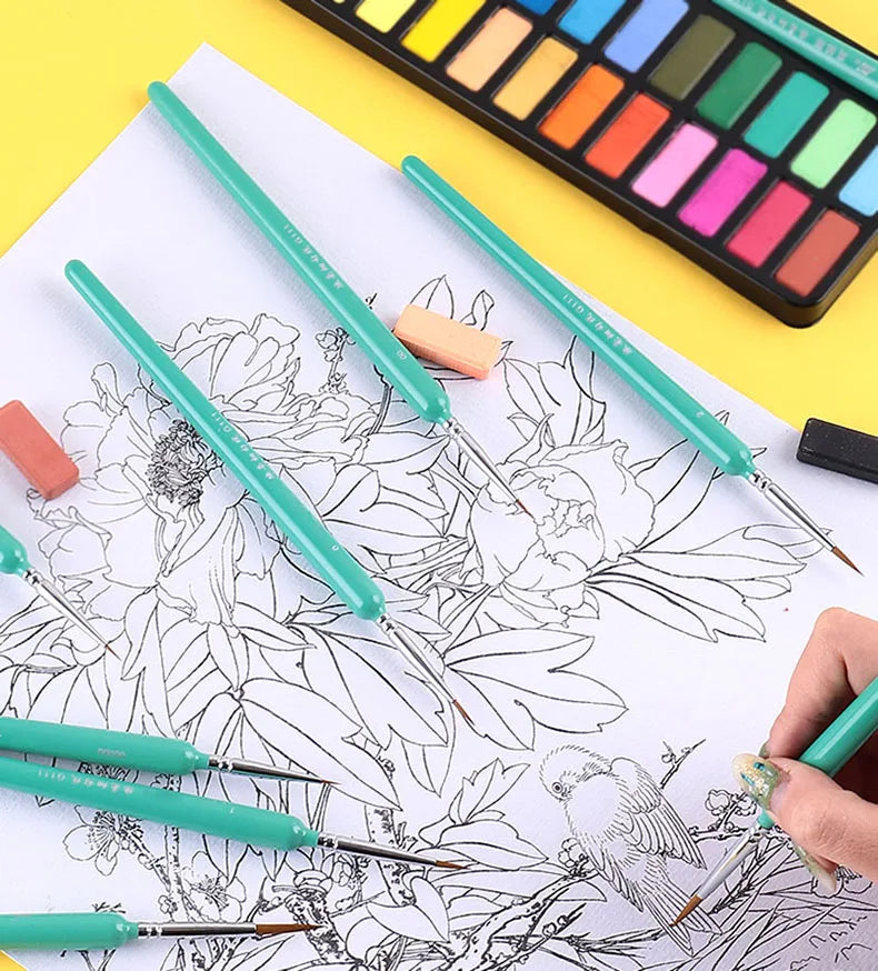 4/5/10pcs Miniature Hook Line Pen Art Painting Brushes Weasel Hair Paint Brush Gouache Watercolor Oil Paint Artists Hand Painted Beauty World Shop