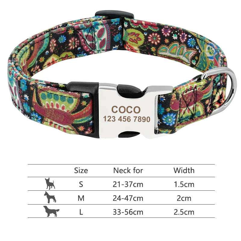 Adjustable Nylon Dog Collar Personalized Dogs Cat ID Collars With Engraved Name Buckle Anti-lost for Small Medium Large Dogs Beauty World Shop