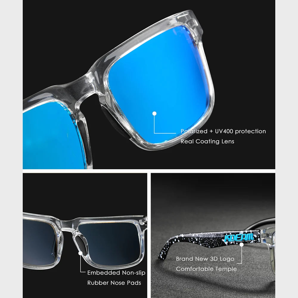KDEAM Men's Polarized Sunglasses Square Casual Outdoors Sun Glasses Women Unisex Sunglass For Couple With Zipper Case Beauty World Shop