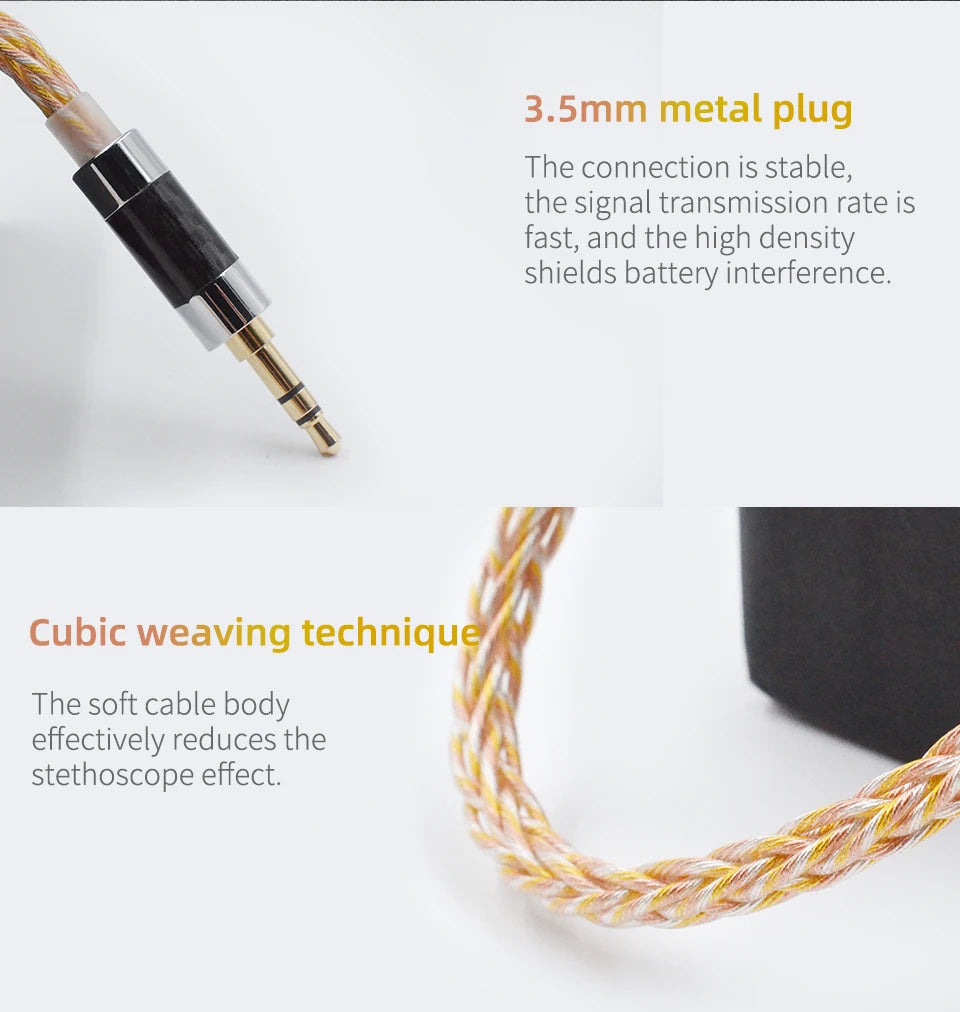 KZ 8 Core Gold Silver Copper Mixed Plated Upgrade Cable Earphones Cable With 3.5mm 0.75mm Pin KZ ZSN PRO ZSX DQ6 ZAX ZS10 PRO