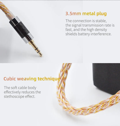KZ 8 Core Gold Silver Copper Mixed Plated Upgrade Cable Earphones Cable With 3.5mm 0.75mm Pin KZ ZSN PRO ZSX DQ6 ZAX ZS10 PRO