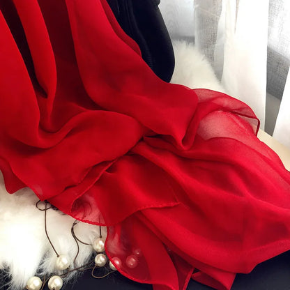 Fashion Four Seasons Women Plain Color Thin Soft Beach Thin Silky Georgette Scarf Shawls Long Wraps Beach Sunscreen Hijab Beauty World Shop