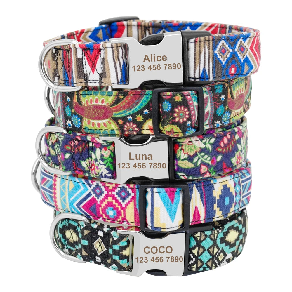Adjustable Nylon Dog Collar Personalized Dogs Cat ID Collars With Engraved Name Buckle Anti-lost for Small Medium Large Dogs Beauty World Shop