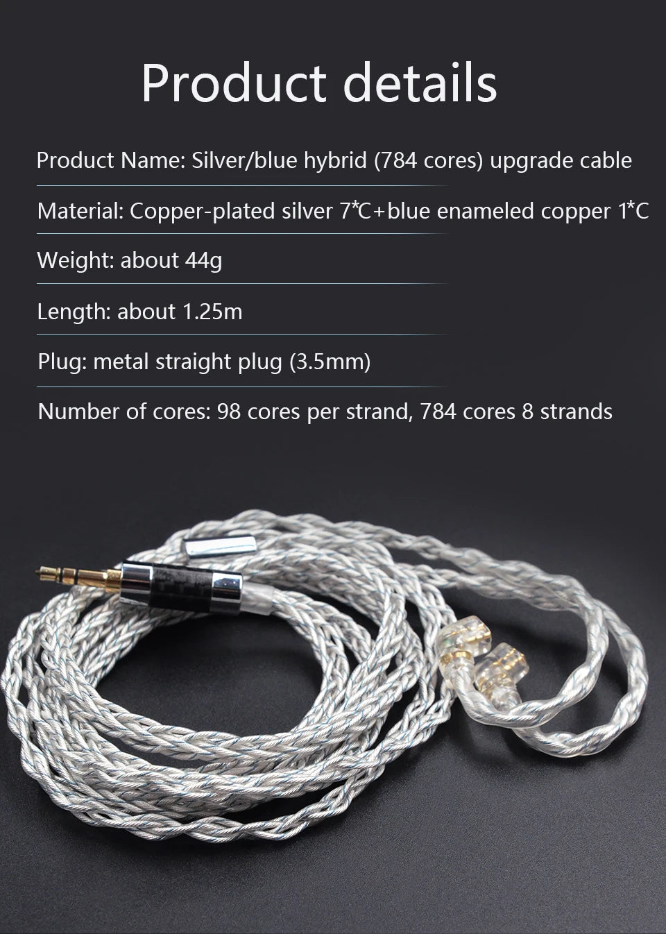 KZ 8 Core Silver Blue Hybrid 784 cores Silver plated Upgrade Cable Earphones Cable For KZ ZS10 PRO ZSN PRO ZSX DQ6 ZAX ASX ASF