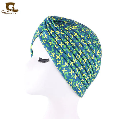 New Knotted Ruffle Turban Ladies Soft Headscarf Casual Streetwear Female Muslim Hijab Indian Hats Cancer Chemo Cap Turbante Beauty World Shop