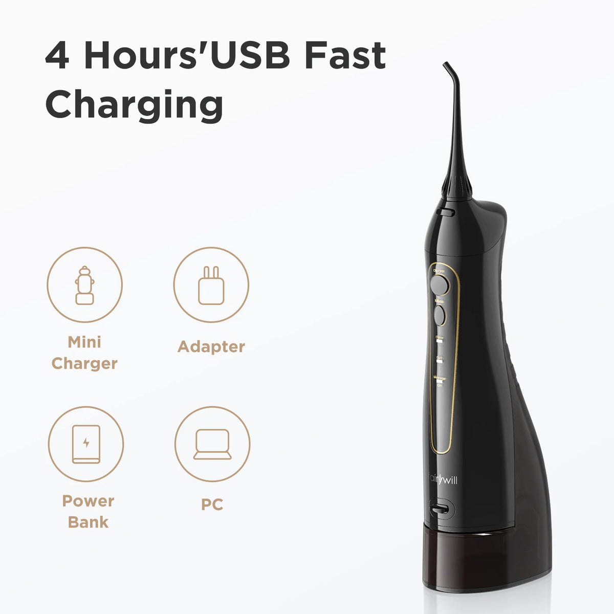 Fairywill Water Flossers for Teeth 300ML Oral Irrigator Rechargeable Portable Dental 3 Modes Water Tank Waterproof Teeth Cleaner Beauty World Shop