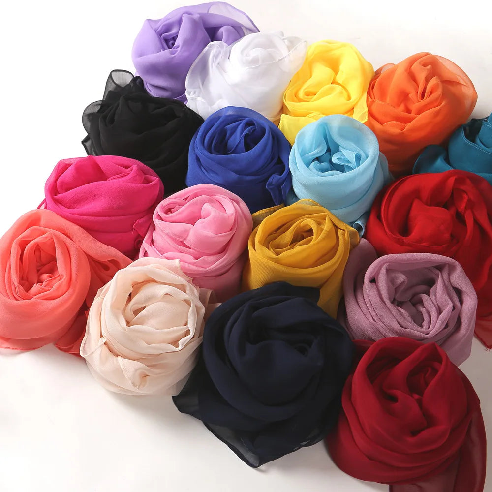 Fashion Four Seasons Women Plain Color Thin Soft Beach Thin Silky Georgette Scarf Shawls Long Wraps Beach Sunscreen Hijab Beauty World Shop