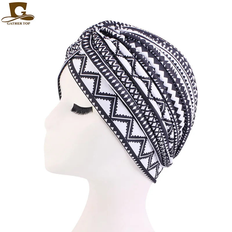 New Knotted Ruffle Turban Ladies Soft Headscarf Casual Streetwear Female Muslim Hijab Indian Hats Cancer Chemo Cap Turbante Beauty World Shop