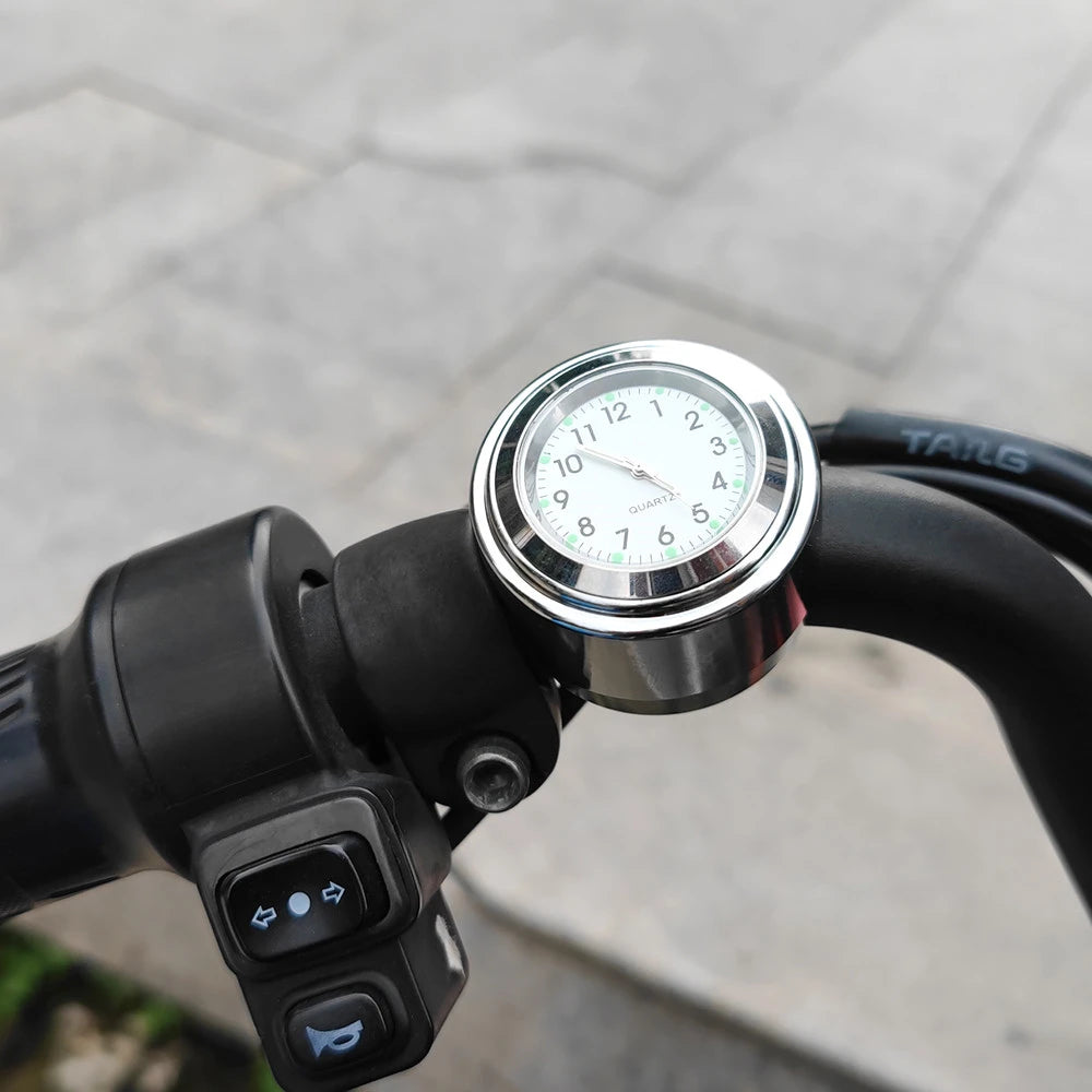 Aluminum Quartz Watch Luminous Clock Handlebar Mount for Motorcycle Scooter Bicycle Handlebar Waterproof Time Display Universal Beauty World Shop