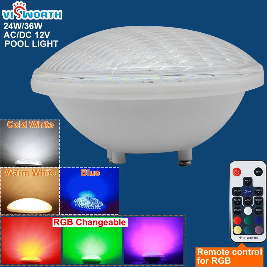 RGB Pool Light Par56 Luz Piscina 24W 36W Underwater Led Lamp Ip68 Waterproof Pond Lights 12V Led Light replace Halogen Lamp Beauty World Shop