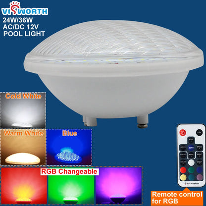 RGB Pool Light Par56 Luz Piscina 24W 36W Underwater Led Lamp Ip68 Waterproof Pond Lights 12V Led Light replace Halogen Lamp Beauty World Shop