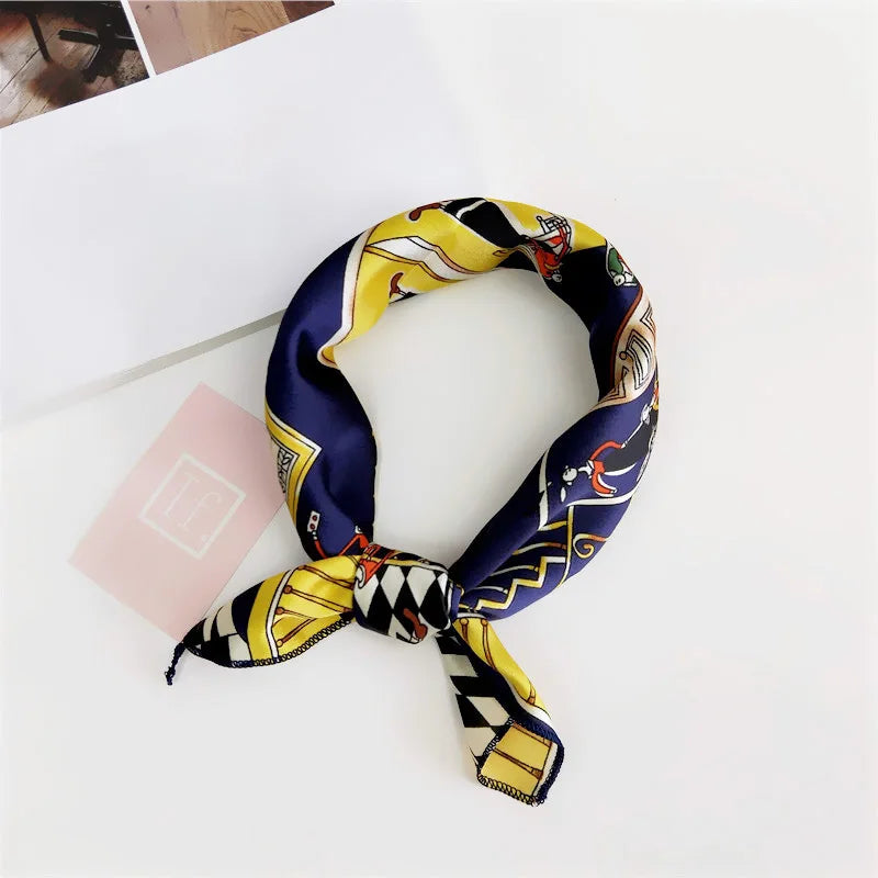 Square Scarf Hair Tie Band For Business Party Women Elegant Small Vintage Skinny Retro Head Neck Silk Satin Scarf Beauty World Shop