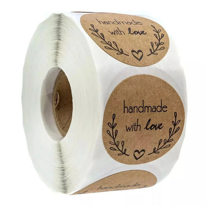 100-500pcs 1inch Vintage Kraft Paper Handmade With Love Stickers for Package Thank You Stationery Adhesive Labels Baking Seals Beauty World Shop