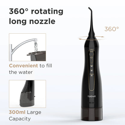 Fairywill Water Flossers for Teeth 300ML Oral Irrigator Rechargeable Portable Dental 3 Modes Water Tank Waterproof Teeth Cleaner Beauty World Shop