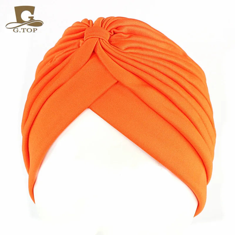 New Knotted Ruffle Turban Ladies Soft Headscarf Casual Streetwear Female Muslim Hijab Indian Hats Cancer Chemo Cap Turbante Beauty World Shop