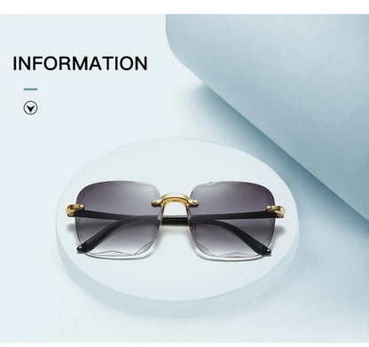 3PCS Square Rimless Sunglasses Women Luxury Brand Designer Summer Red Glasses Fashion Sun glasses For Men UV400 Shades Oculos Beauty World Shop