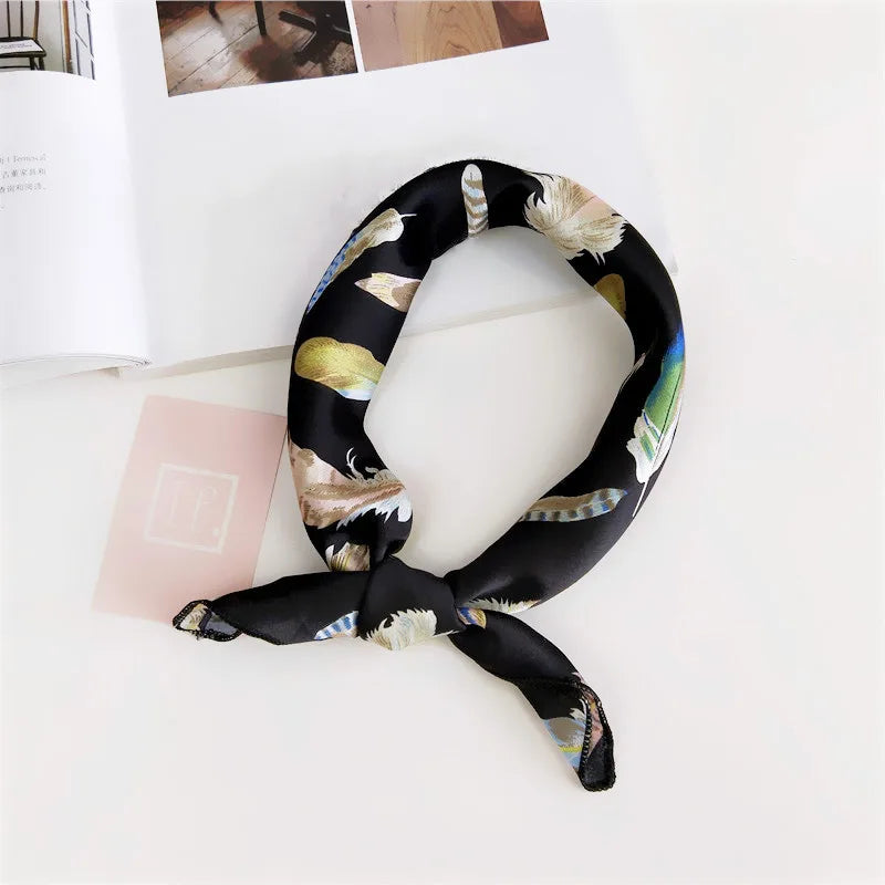 Square Scarf Hair Tie Band For Business Party Women Elegant Small Vintage Skinny Retro Head Neck Silk Satin Scarf Beauty World Shop