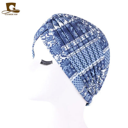 New Knotted Ruffle Turban Ladies Soft Headscarf Casual Streetwear Female Muslim Hijab Indian Hats Cancer Chemo Cap Turbante Beauty World Shop