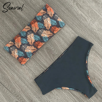 2025 New Sexy Low Hight Bikini Set Swimwear Women Bandeau Female Print Floral Strappy Swimsuit Bathing Suit Beach Wear Biquini Beauty World Shop